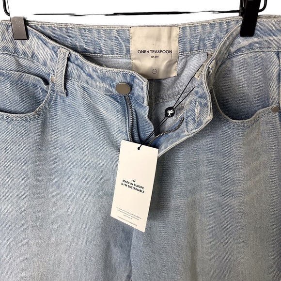 One Teaspoon Tapered Leg Jeans Light Wash Size 31 Baggy Leg High Waist - Picture 5 of 8